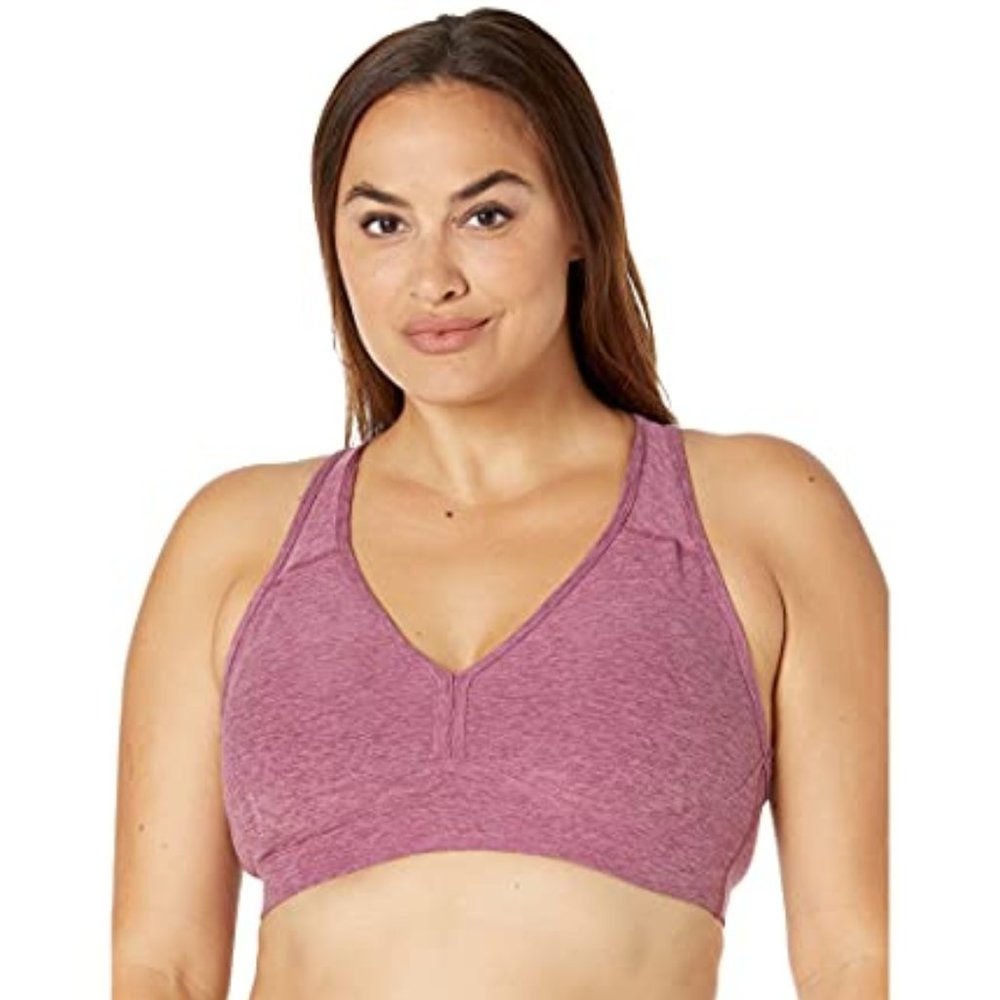 Beyond Yoga Plus Size Spacedye Lift Your Spirits Bra Pale Plum Heather 2X